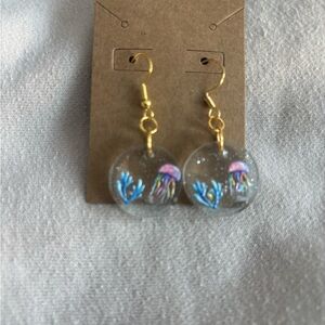 Jellyfish Resin Earrings with Gold Hooks